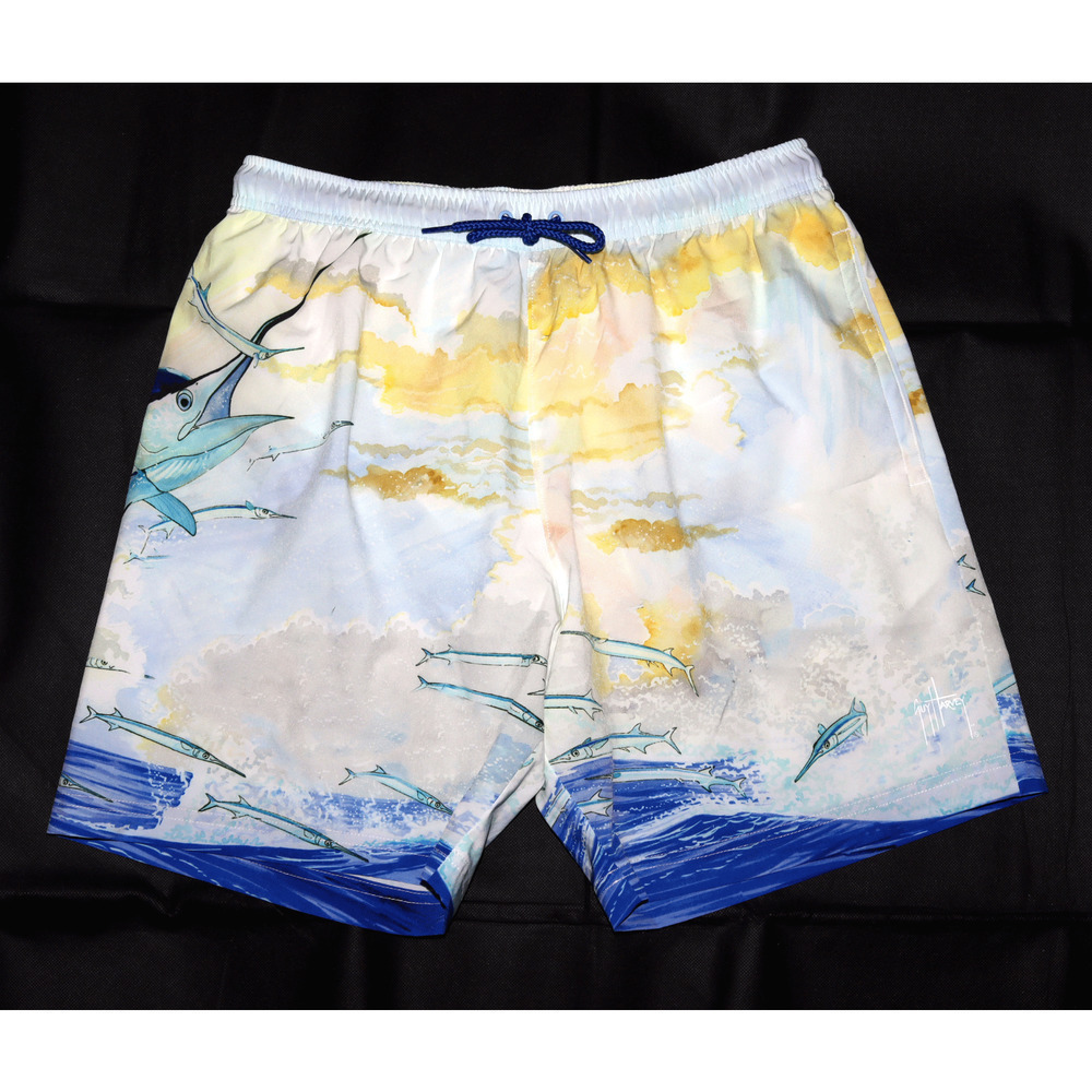 Guy Harvey Men's Graphic Fish Print Board Surf Swim Trunks Shorts Size Medium‎